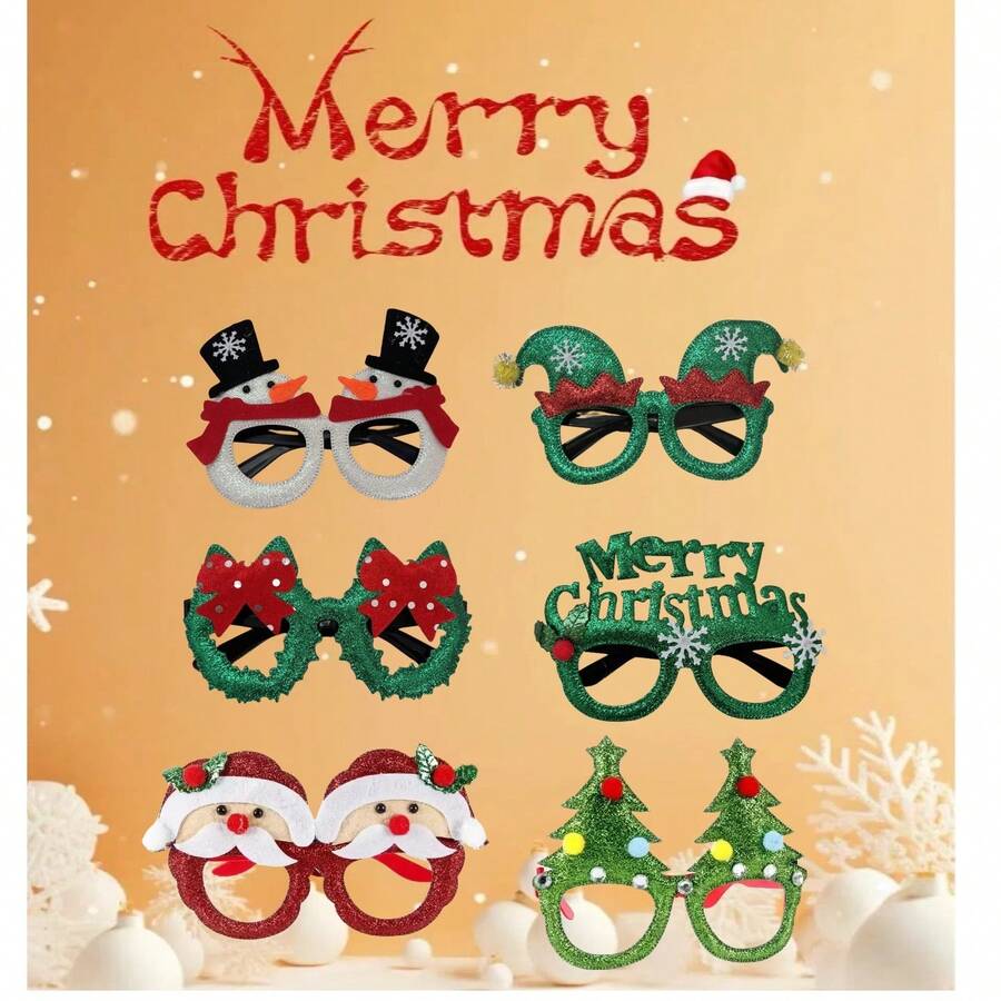 什锦圣诞派对眼镜、圣诞装饰品、圣诞礼物、节日礼物、新年礼物、派对眼镜、圣诞老人礼物、节日眼镜、各种款式、各种节日礼物、圣诞礼物、圣诞眼镜、圣诞服装（颜色随机） - 彩色 - 查看 1