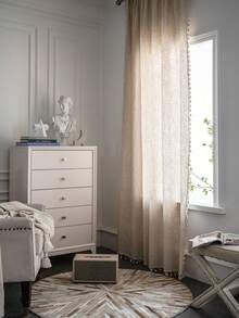 MineLain 1pc Boho Plain Color Linen Tassel Window Curtain, Semi-Blackout Washable Rod Pocket Curtain Panel For Room Divider, Kitchen, Easy Install, Home Decor For Bedroom, Study, Balcony, Living Room, Bay Window - Apricot - View 14