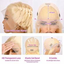 13x6 Lace Frontal Wig Human Hair 40 Inch 250% Density 613 Blonde HD Transparent Real Hair Straight Glueless 613 Lace Frontal Wig Body Parting Pre Plucked With Baby Hair Large Part Wigs - S613 - 查看 6