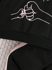 女婴字母印花长袖卫衣和休闲裤保暖套装，秋冬 - 黑色 - 查看 6