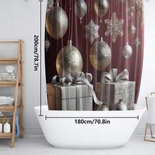 1 pieza/4 piezas Caja de regalo con bola de adorno de Navidad de lujo con tema plateado, decoración del hogar y del baño para Año Nuevo, cortina de ducha con 12 ganchos, alfombra de baño, alfombrilla en forma de U para el inodoro, tapa del inodoro, partición de baño, accesorios de baño, decoración de baño