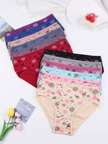 12Pcs Super Comfortable Women Panties High Density Breathable Moisture Wicking Stretchy Intimates Plus Size Cotton Briefs Stylish Prints Assorted Colors Womens Everyday Lingerie Underwear - Nhiều màu - Xem 6