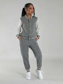 2pcs/Set Teenage Girls & Youth Raglan Athletic Jacket & Drawstring Sweatpants Track Suit Set, For Spring/Autumn