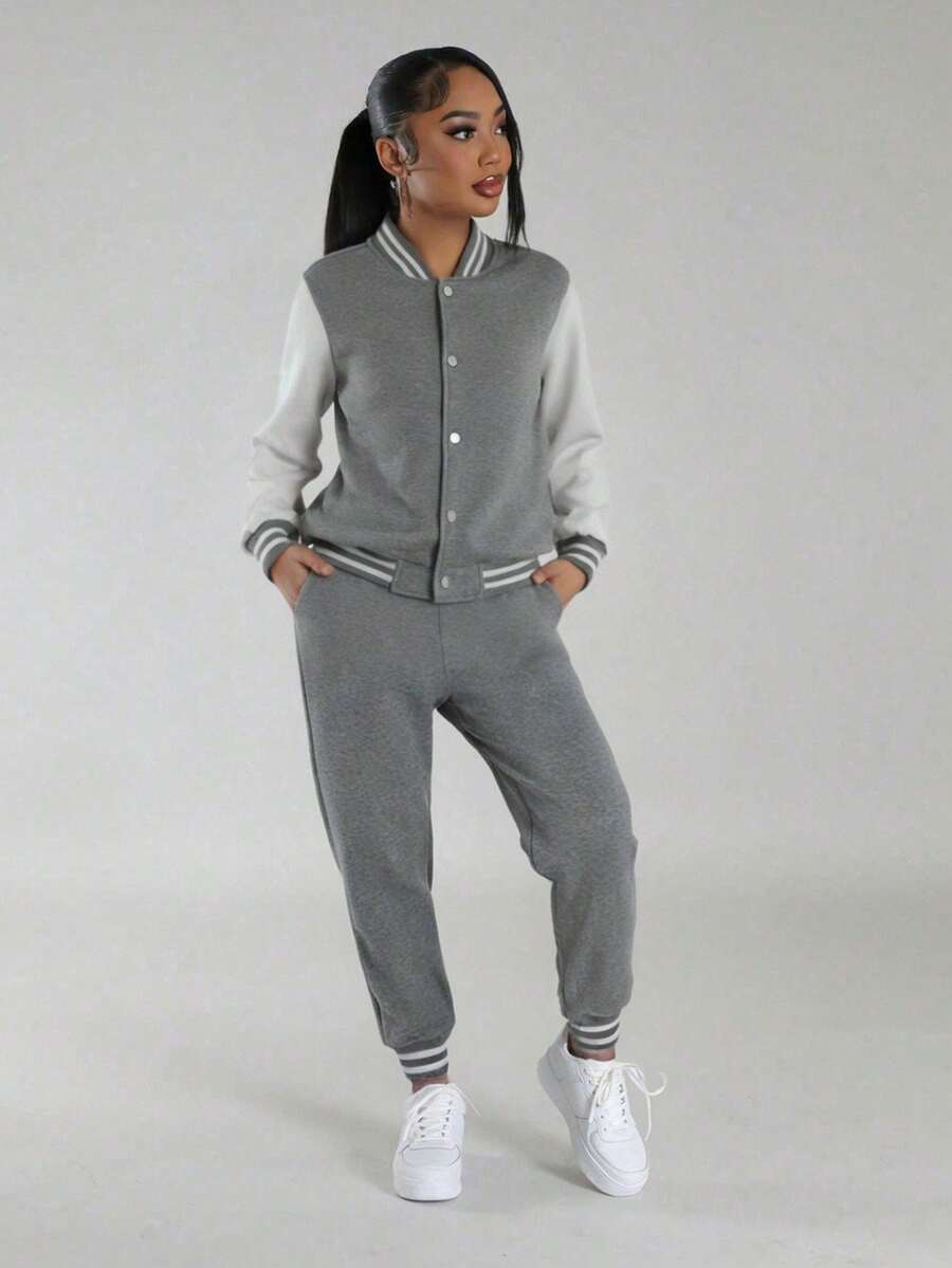 2pcs/Set Teenage Girls & Youth Raglan Athletic Jacket & Drawstring Sweatpants Track Suit Set, For Spring/Autumn