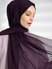1 chiếc khăn trùm đầu nữ màu trơn bằng vải chiffon giả ngọc trai, kiểu dáng giản dị, kín đáo kiểu Ả Rập, phù hợp sử dụng hàng ngày cho phụ nữ Trung Đông, đi biển, du lịch, nghỉ lễ. - Màu tím - Xem 4