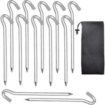 12 Pcs Clavijas para Tienda de Campaa 18 Estacas para Camping Aluminio con Gancho Piquetas para Tienda con Bolsa de Almacenamiento, Piquetas Antideslizantes para Acampadas y Picnics