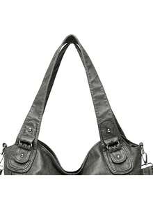 Túi xách da mềm cao cấp sang trọng thiết kế túi đeo chéo cổ điển cho nữ dung tích lớn túi đeo vai nữ - Xám - Xem 9