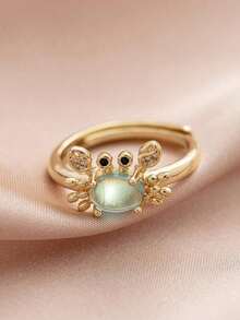 Exquisite Adjustable Mini Crab Shaped Ring, Designed Specifically For Women, Cute Retro Summer Beach Style, Inlaid With Moonstones, Presenting A Light Blue Animal Pattern, Suitable For Daily Wear And Party Occasions, Is An Ideal Gift For Friends - Màu xanh lam - Xem 2