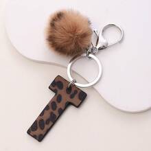 Western Cowboy Style Leopard Print Letter Leather Keychain, Leopard Fur Pom Pom Keychain Christmas Gift Ideas Bag Accessories Lanyards With Id Holder Car Accessories Bag Charms