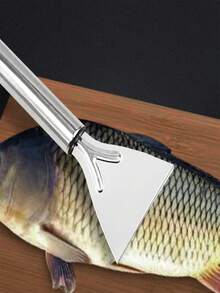1/2pcs Stainless Steel Fish Scale Scraper Tool, Manual Fish Scaler Knife For Kitchen Household Use - Silver - View 4