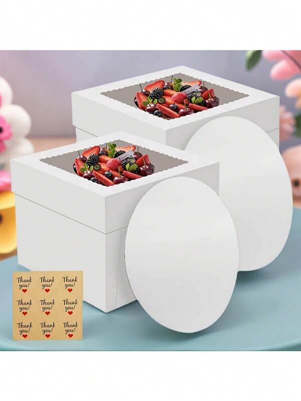 2 paquetes de cajas de pastel blancas con ventana transparente y tableros, contenedor desechable para transporte de postres para regalo de fiesta de cumpleaños, suministros de repostería para niños y familia
