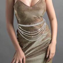 Layered Sparkly Rhinestone Chain Belt Adjustable Bohemian Waist Belt Silver Rhinestones Belly Waistband For Women - như hình ảnh - Xem 7