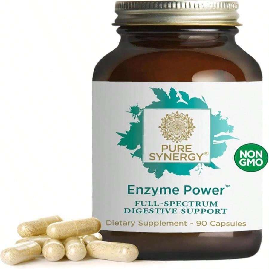 PURE SYNERGY Enzyme Power | Digestive Enzyme Supplement | Digestive Health Enzymes With Nattokinase, Bromelain, And Serrapeptase | For Digestive And Gut Health (90 Capsules) - 白色的 - 查看 1