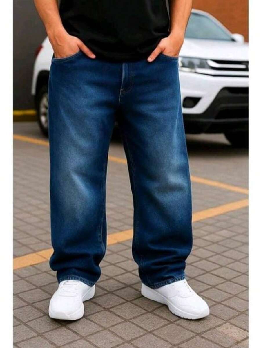 Dazzling Men's Original Plus Size Wide Leg Jeans - 黑暗的 - 查看 1