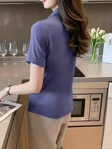 真丝短袖优雅别致复古港式缎面衬衫