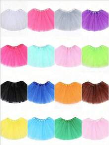 1pc Solid Color Casual Polyester Fiber (Polyester) Tutu Skirt, Suitable For All Seasons, 30cm Tutu Skirt, Non Adult Short Skirt, Small Waist Semi Transparent Stage Skirt, Ballet Skirt, Performance Dress, Macaron Color Fluffy Skirt, Princess Skirt, Breathable Mesh, Christmas Skirt, Half Body Skirt, Underskirt