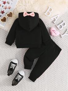 女婴字母印花长袖卫衣和休闲裤保暖套装，秋冬 - 黑色 - 查看 2