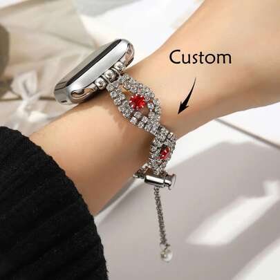 Custom Watch Strap, Applewatch 8-Shaped Claw Chain, Sparkling Diamond Studded Metal