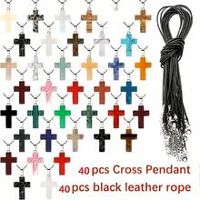 10/20/30/40/50pcs Multi-Color Shiny Cross Crystal Pendant | With Black Cord Chain, Easy To Mix And Match | Suitable For DIY Jewelry Making (Pendant + Chain) - Nhiều màu - Xem 17
