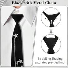 Womens Black Tie PreTied Womens Tie With Metal Chain Accessories Adjustable Reusable 13in X 2.64in 33cm X 6.7cm Necktie For Business And Wedding - 如圖 - 查看 5
