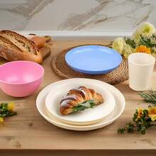 16/32pcs Kitchen Wheat Straw Large Size Dinnerware Set, Service For 4/8, Unbreakable Modern Dish Set-Dinner Plate/Dessert Plate/Cereal Bowl/Cup, Lightweight Tableware, Perfect Camping And Everyday Use - 彩色 - 查看 2