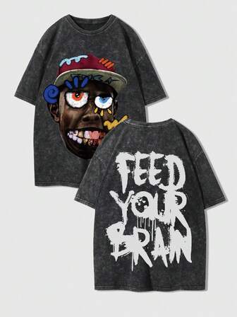 复古印花水洗做旧酸洗男士T恤