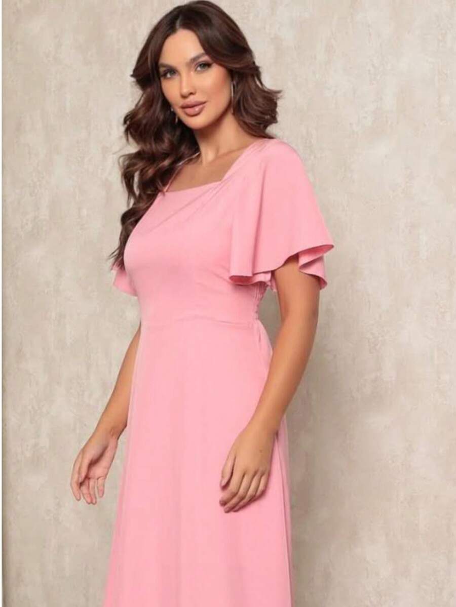 Women's Short Sleeve Princess Elegant Midi Dress - Rosa bb - 查看 1