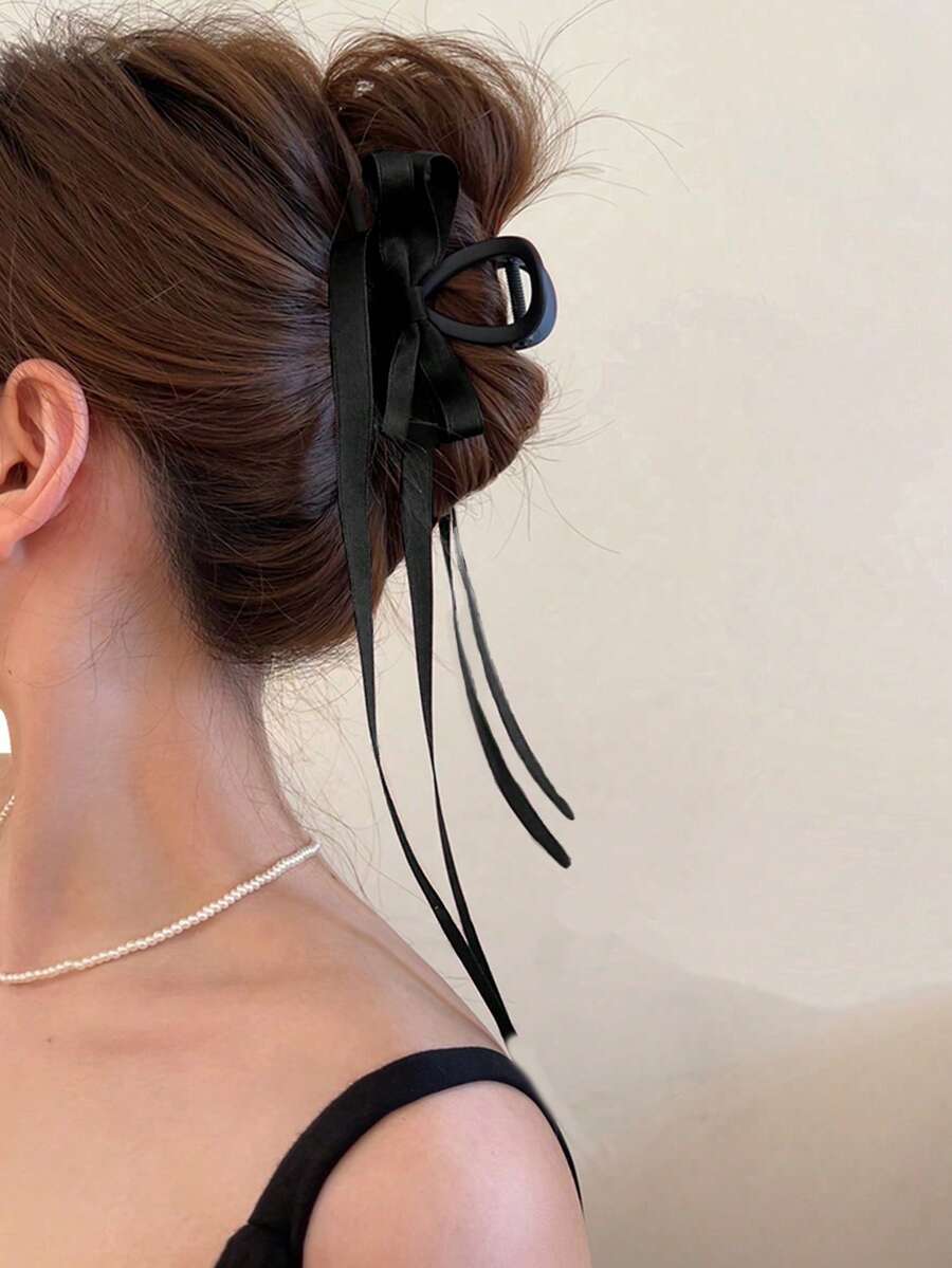 1 件女士纯色双层蝴蝶结丝带发爪夹，适合日常使用可爱发夹发夹发夹发夹发夹接发夹，蝴蝶结配饰，学校用品，学院秋冬发饰，适合女士度假装扮