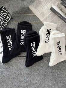 5 双男士百搭轻便舒适个性化字母印花中筒袜（1/2/3/4/5/6/10/20 双） - 彩色 - 查看 3