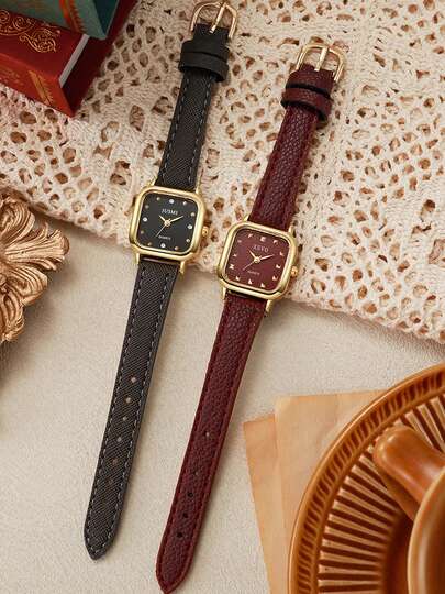 1pc Elegante Bar Scale Dial Leather Strap Quartz Watch, Matching, Birthday, Her, Anniversary, Year End Promotion, Singles' Day, Halloween No Box view 4
