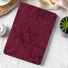 Husă de protecție pentru tabletă cu model floral și trandafir roșu, compatibilă cu iPad Mini 4/a 5-a generație/a 6-a generație/A17 Pro, iPad Air/a 2-a generație/a 4-a generație/a 5-a generație/11 inci (M2/M3)/13 inci (M2/M3), iPad (a 5-a-10-a generație/A16), iPad Pro (10,5 inci/11 inci/11 inci a 2-a-4-a generație/11 inci M4/12,9 inci a 3-a-6-a generație), funcție anti-cădere moale, funcție inteligentă de ridicare în picioare/trezire/somn automat. - Burgundia - Vizualizare 1