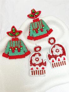 1 Pair Of Vintage Handmade Beaded And Rhinestone Christmas Tree Earrings For Women, Perfect For The Holidays