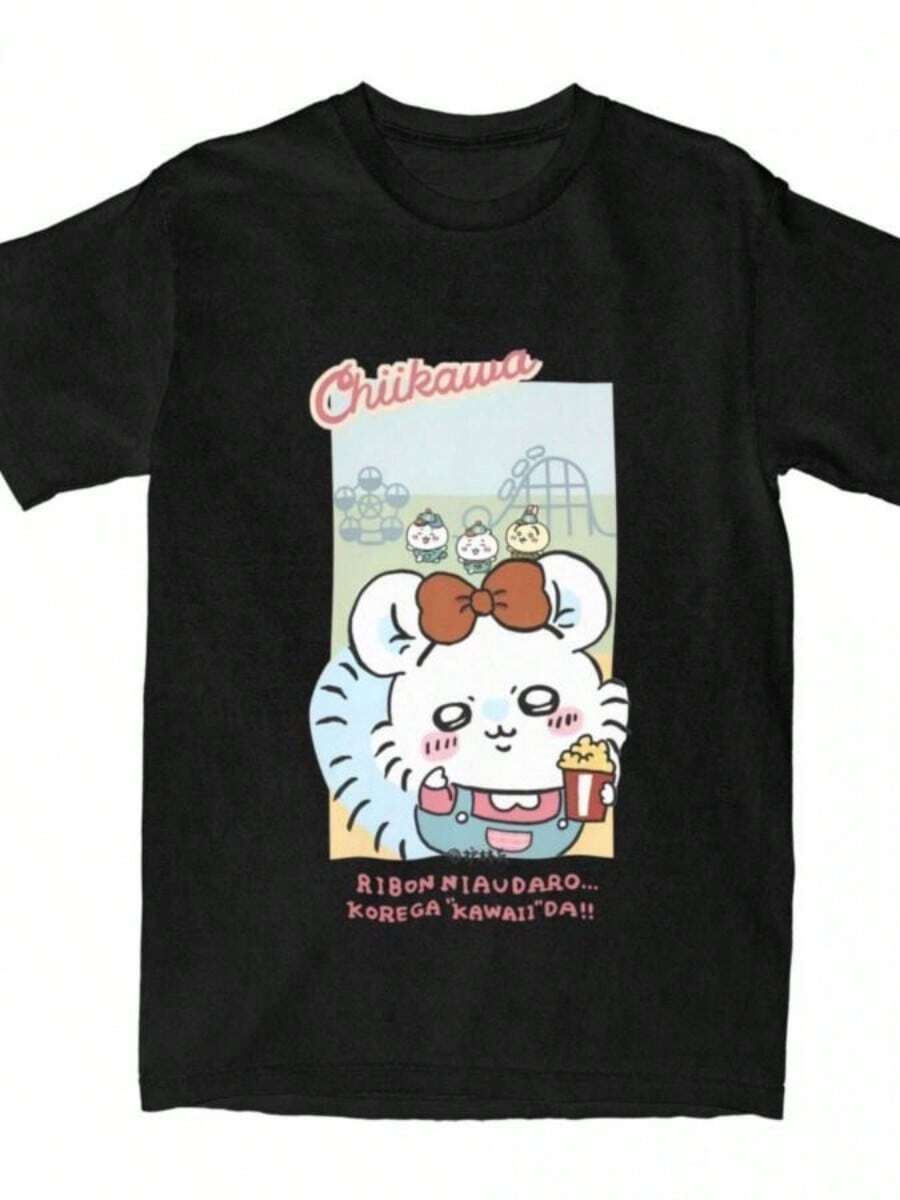 Men Women's T Shirt Anime Chiikawas T Shirts Harajuku Japan Mniniso Summer Tee Shirt Awesome Casual Cotton Clothes Gift - 黑色 - 查看 1
