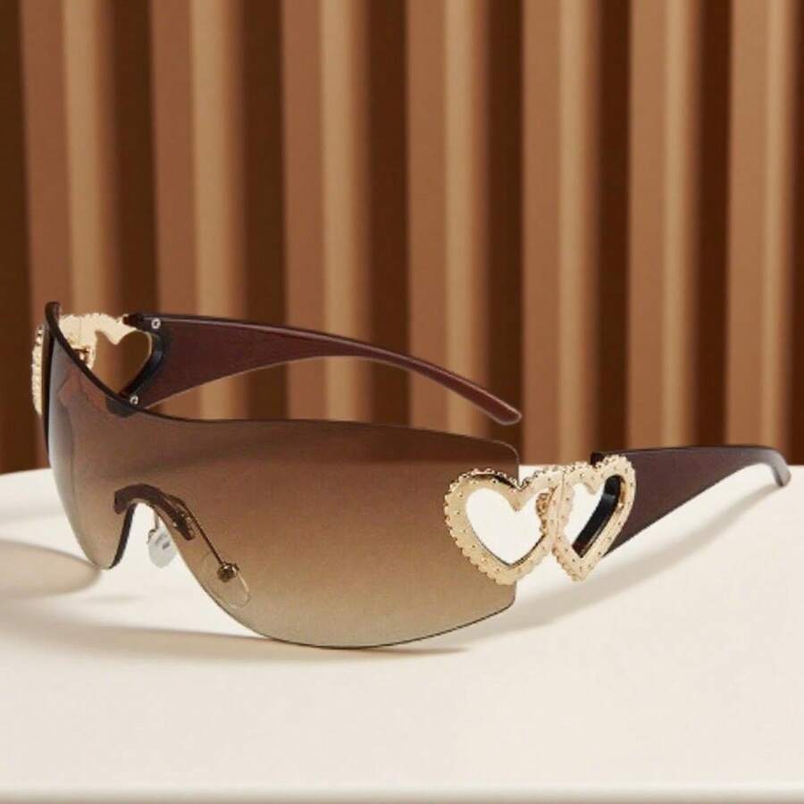 1-Piece Large-Frame Women's Multi-Color Y2K Fashion Sunglasses, Sporty Sunglasses, Fashion Sunglasses With Bohemian Style, Suitable For Parties And Summer Travel, Beach Accessories, Christmas Gifts. - 棕色 - 查看 1