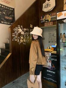 Minimalist American Style Deer Velvet Stand Collar Casual Jacket