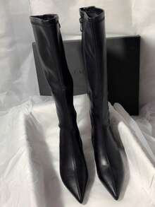 Women's High Heel Thigh High Boots, Fall, Winter, Autumn, New Autumn/Winter Suede Elastic Slim Fit Pointed Toe Chunky Heel Over-The-Knee Boots,Party - Black - View 3