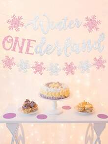 3pcs Pink, Blue Glitter Winter Onederland 1st Birthday Decorations, Winter Onederland Backdrop Banner, Snowflakes, Winter Wonderland, Frozen Theme Birthday, Shower, Winter, Christmas, New Year Party Supplies - Pink - View 4