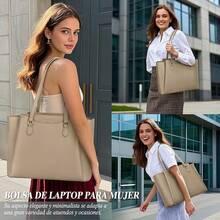 RAINSMORE Bolsas para Laptop de Mujer 15.6 Pulgadas Maletin Portafolios de Piel Bolso Tote Para Trabajo Universidad - Caquí - Ver 2