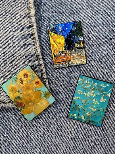 Broche com Design de Pintura a Óleo Famosa de Van Gogh em Estilo Vintage, Presente Cartoon para Amigos (1/3 peças)