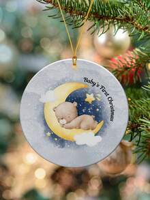 La primera Navidad del bebé 2025, un oso durmiendo en la luna, decoración acrílica, decoraciones navideñas para el hogar, regalo para padres primerizos, adorno navideño, decoración colgante para el árbol de Navidad, regalos acrílicos para nuevos padres