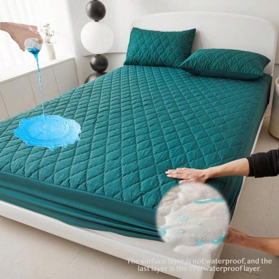 3-Piece Waterproof Bedding Set - Fitted Sheet + 2 Pillowcases - Reversible Comfortable - Pine Green - View 1