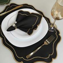 Placemat Kit, Embroidered Placemat, Round/Rectangular Table Placemat And Napkins - 黑色皇室 - 查看 5