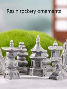 Acessórios de Bonsai de Estilo Chinês Artístico para Paisagismo de Jardim, Decoração de Paisagem de Jardim com Pato e Água, Simulação de Micro Paisagem com Montanha, Pavilhão, Ponte e Cenário de Água em Resina