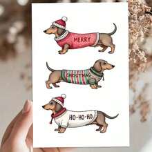Dachshund Christmas Greeting Card, Cartoon Dog Holiday Wishes, Festive Season Paper Card For Anyone, Single Pack