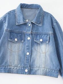 جاكيت جينز مطرز بنمط كرتوني أنيق للبنات، مناسب للارتداء في الخارج - الأزرق - مشاهدة 5