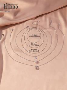 Hihho 3 件时尚休闲锆石镶嵌心形腰部设计个性化创意女士项链套装，派对礼物 - 銀色 - 查看 6