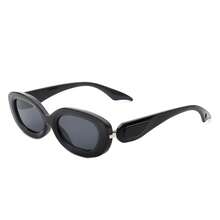 Oval Narrow Round Chic Sunglasses Retro Fashion Eyewear Perfect For Travel, Driving, Daily Wear, Vacation Outfits, Resort Looks, Business Casual Wardrobe Essentials And Unisex Accessories - 黑色 - 查看 1
