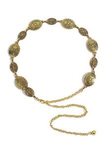 1pc New Arrival Oval & Circle Design Metal Waist Chain, Vintage Style Boho Halloween Summer, School Fall, Autumn, Halloween - Gold - View 8