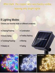 1pc Solar LED Garland Curtain Lights 8 Modes On The Window Outdoor Waterproof Fairy Light String For Wedding, Courtyard,Party ,Staircase Home Decoration Fall Decor House Decor Outdoor Decor