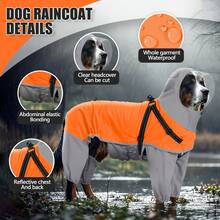 狗狗雨衣 - 防水雨衣，带胸背带和可拆卸帽子，反光双层狗狗雨披，适合小型、中型和大型犬。 - 彩色 - 查看 9